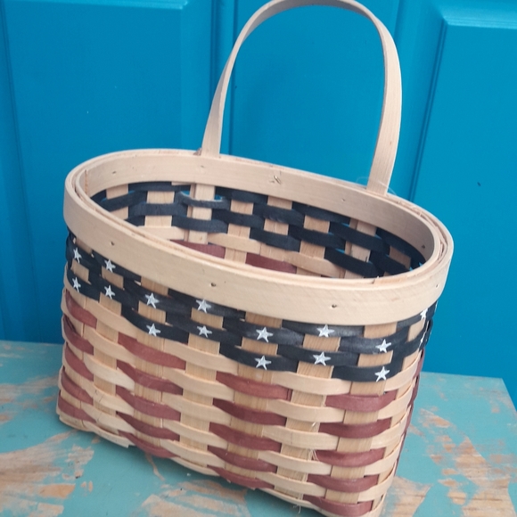Wicker Basket Woven Farmhouse Decor Vintage Wall Hanging American Flag USA - Picture 11 of 12